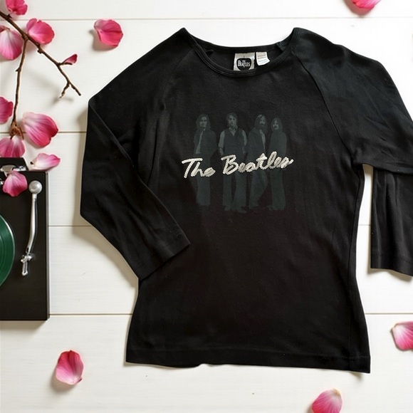 NWOT y2k The Beatles black 3/4 sleeve with sequin letters large (juniors) new - Picture 1 of 5